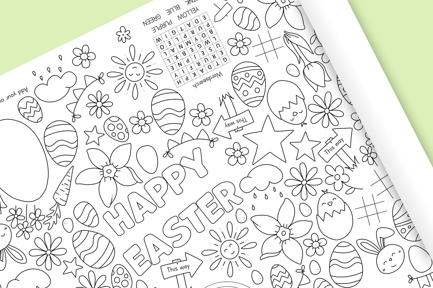 EASTER 1.8m EXTRA LARGE table length colouring and activity sheet. 6ft Children's table cloth runner. POSTED IN A TUBE