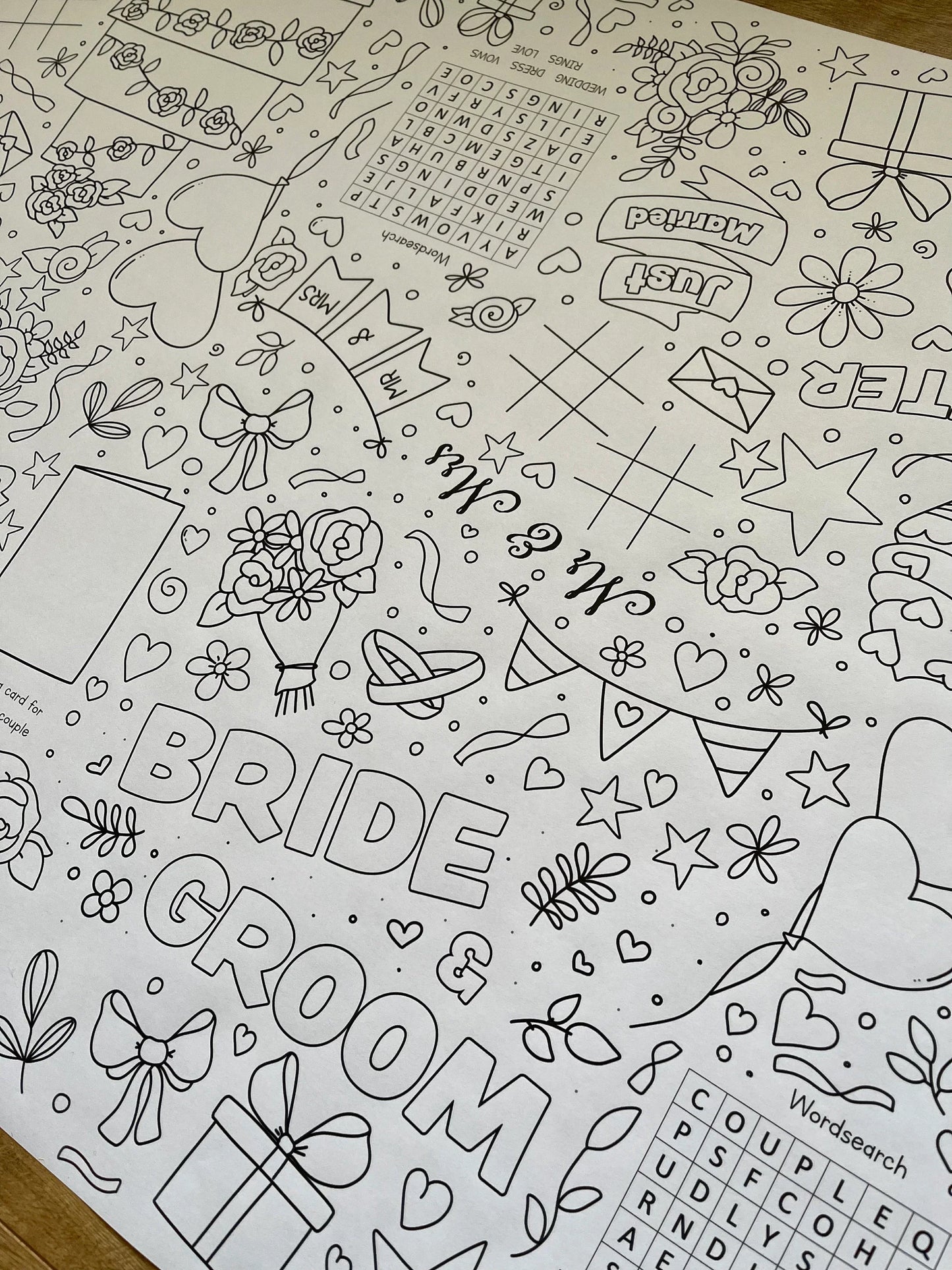 1.8m EXTRA LARGE Wedding table length activity and colouring sheet. 6ft Wedding party table cloth runner. POSTED IN A TUBE