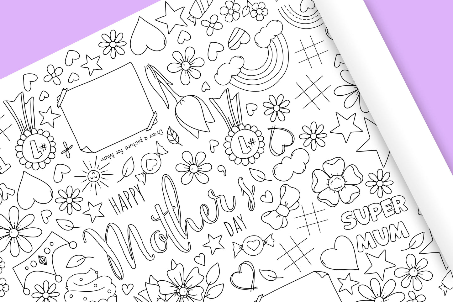 1.8m Mothers Day EXTRA LARGE table length colouring sheet, activity and colouring sheet. 6ft! Festive holiday fun! FOLDED to A4