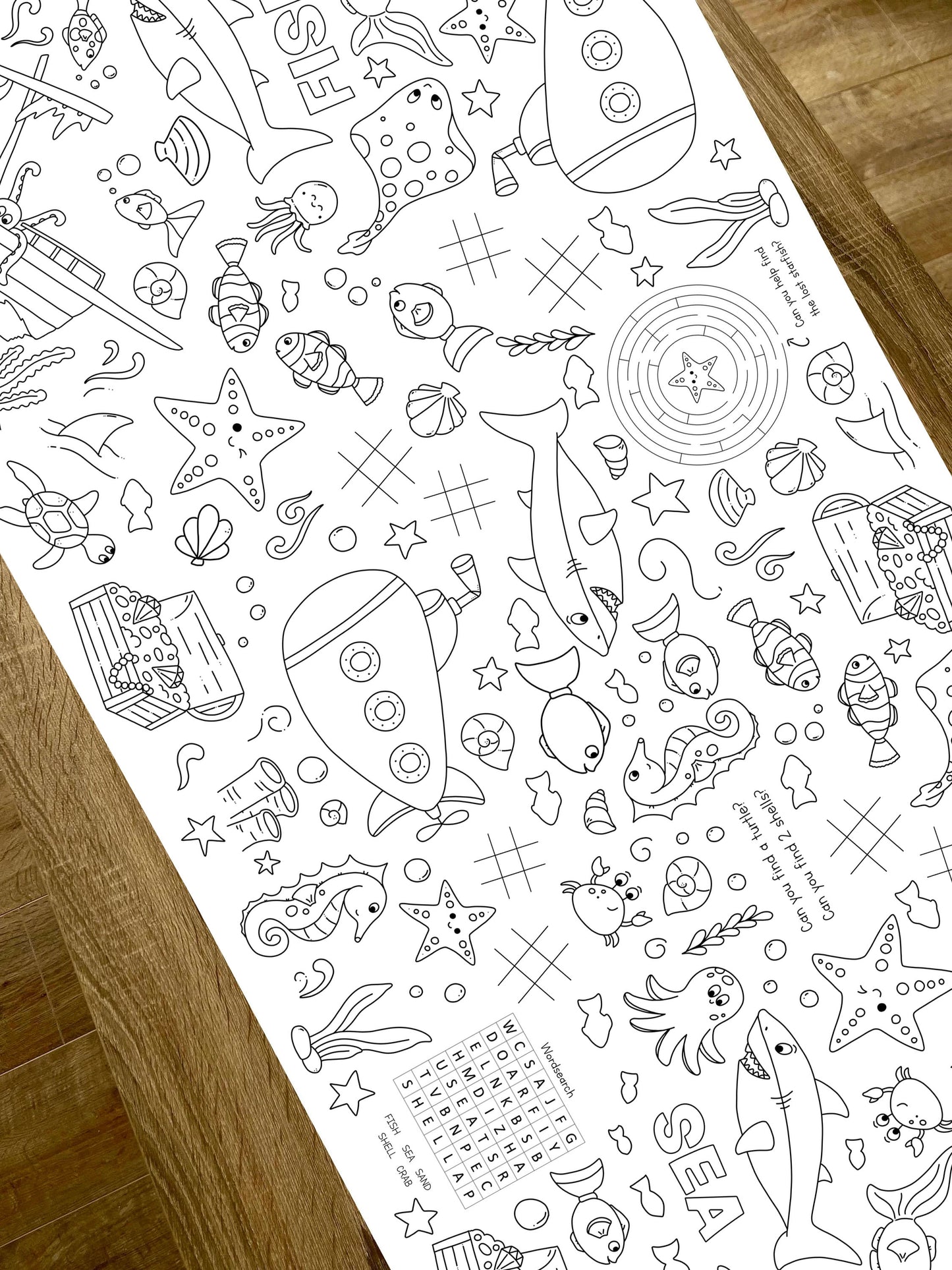 1.8m EXTRA LARGE Under the sea table length colouring sheet, 6ft table cloth runner. ROLLED IN A TUBE