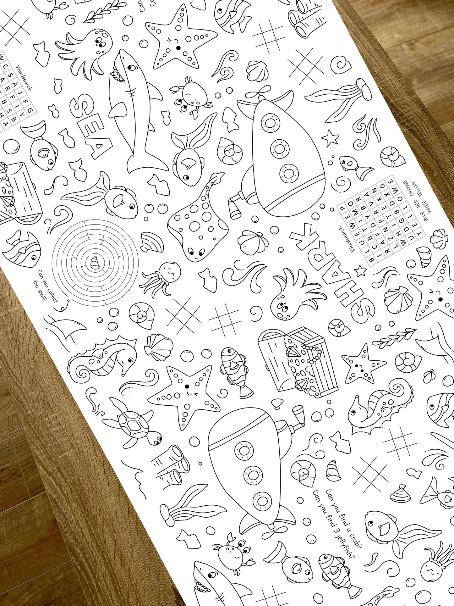 1.8m EXTRA LARGE Under the sea table length colouring sheet, 6ft table cloth runner. ROLLED IN A TUBE