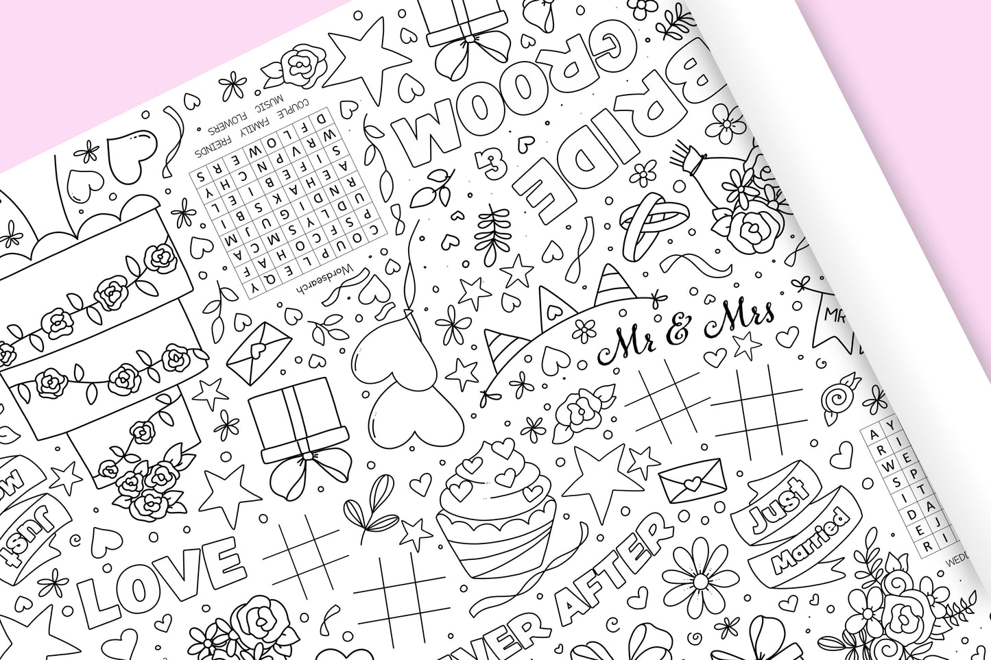 1.8m EXTRA LARGE Wedding table length activity and colouring sheet. 6ft Wedding party table cloth runner. POSTED IN A TUBE