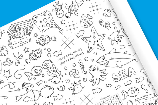 1.8m EXTRA LARGE Under the sea table length colouring sheet, 6ft table cloth runner. ROLLED IN A TUBE