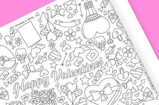 1.8m Valentines Day EXTRA LARGE table length colouring sheet, activity and colouring sheet. 6ft! Festive holiday fun! FOLDED to A4